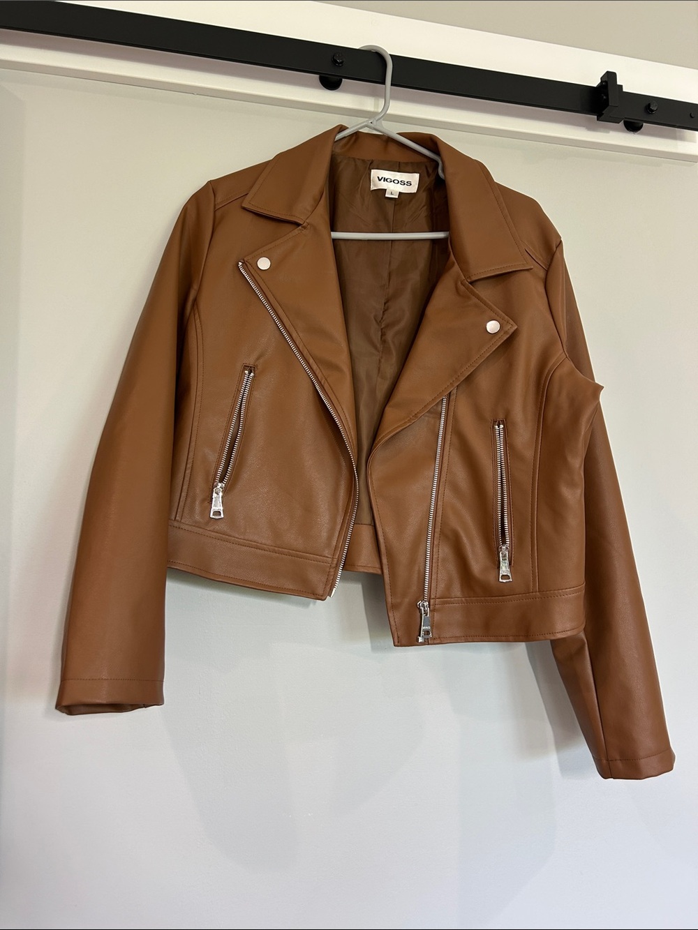 Faux Leather Camel Moto Jacket